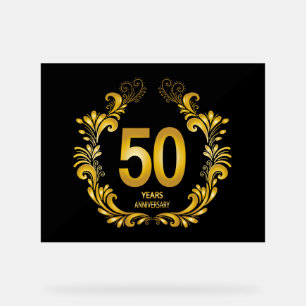 Señal Acrílica 50 años de Purpurina de oro