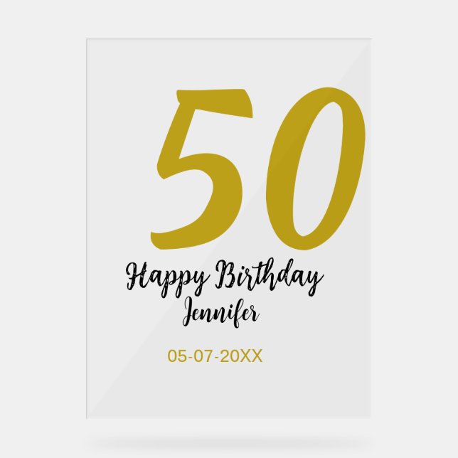Señal Acrílica 50 cumpleaños añadir nombre fecha año negro planti (Anverso)