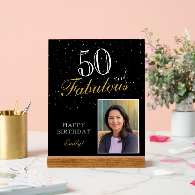 Señal Acrílica 50 y fabulosa foto elegante del cumpleaños negro (Boda)