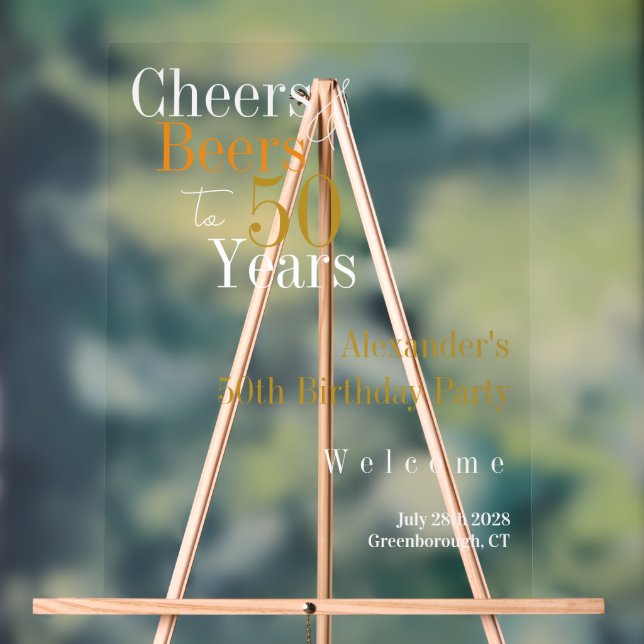 Señal Acrílica 50th Birthday Cheers and Beers Party Welcome (Neutral )