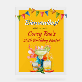 Señal Acrílica 50th Birthday Fiesta Themed Bienvenidos Welcome