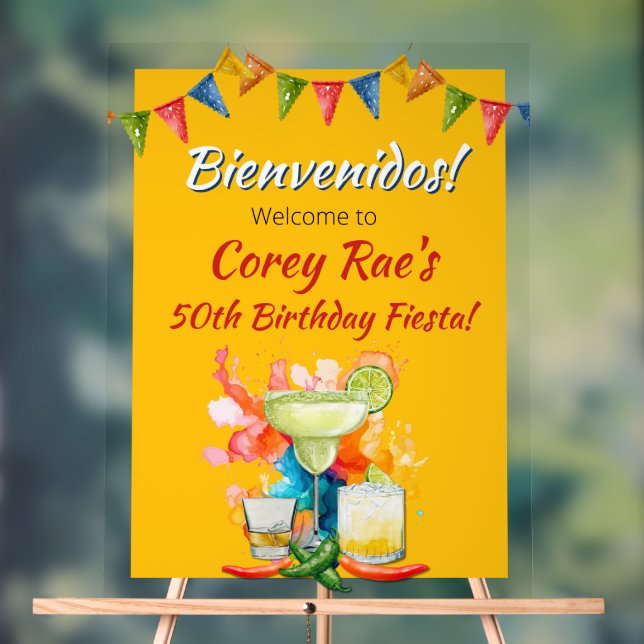 Señal Acrílica 50th Birthday Mexican Fiesta Bienvenidos Welcome (Neutral )