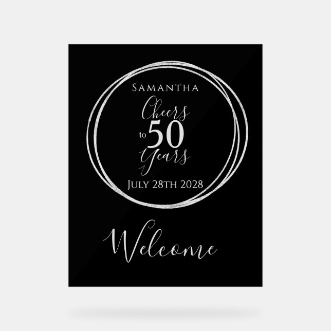 Señal Acrílica 50th Birthday Welcome Cheers 50 Years Party Black (Anverso)