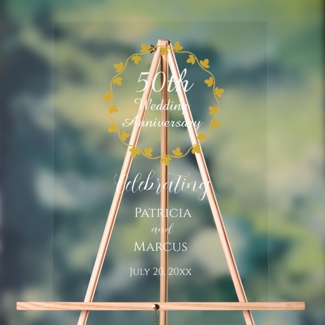 Señal Acrílica 50th Wedding Anniversary Golden Ivy Wreath (Neutral )