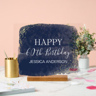 Señal Acrílica 60.º cumpleaños Blue Gold Water Water Clear