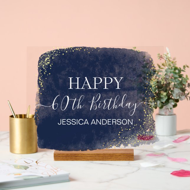 Señal Acrílica 60.º cumpleaños Blue Gold Water Water Clear (Boda)