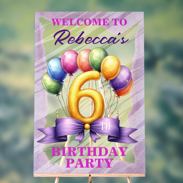 Señal Acrílica 6.º tema del globo de cumpleaños (Neutral )