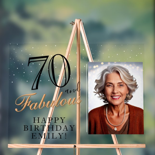 Señal Acrílica 70 y Fabulous Elegant Black 70th Birthday Photo (Neutral )