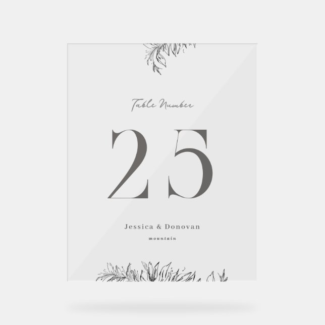 Señal Acrílica 8 x 10 Botanical Wedding Table Number (Anverso)