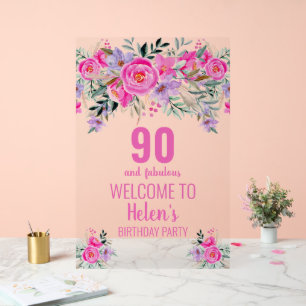 Señal Acrílica 90 y fabulosa fiesta de cumpleaños rosa y elegante