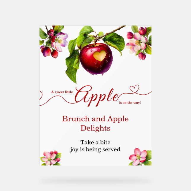 Señal Acrílica A Little Apple Is On The Way | Fall Baby Shower  (Anverso)