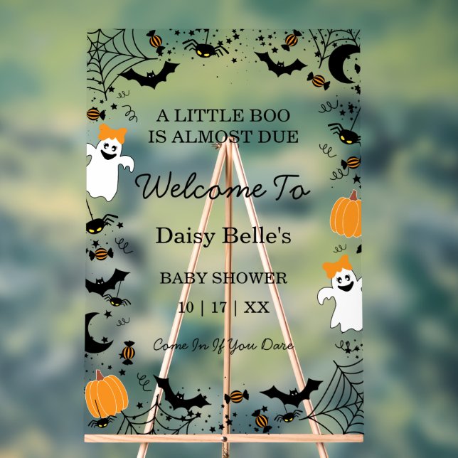 Señal Acrílica A Little Boo Is Almost Due Halloween Baby Shower (Neutral )