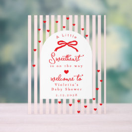 Señal Acrílica A Little Sweetheart Baby Shower Bow Welcome