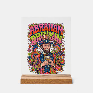 Señal Acrílica Abraham Patriótico Bebiendo Retro