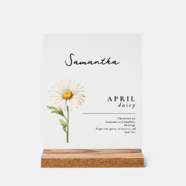 Señal Acrílica Abril Mes de Nacimiento Flor Daisy Personalizado
