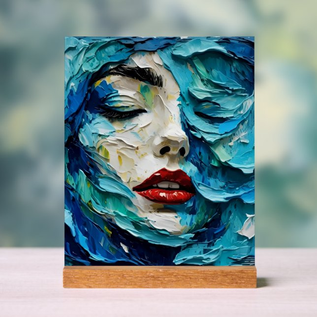 Señal Acrílica Abstract art painting female face ocean waves (Neutral )