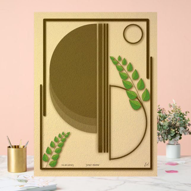 Señal Acrílica Abstract Boho Geometric Arch & Leaves Beige Textur (Boda)