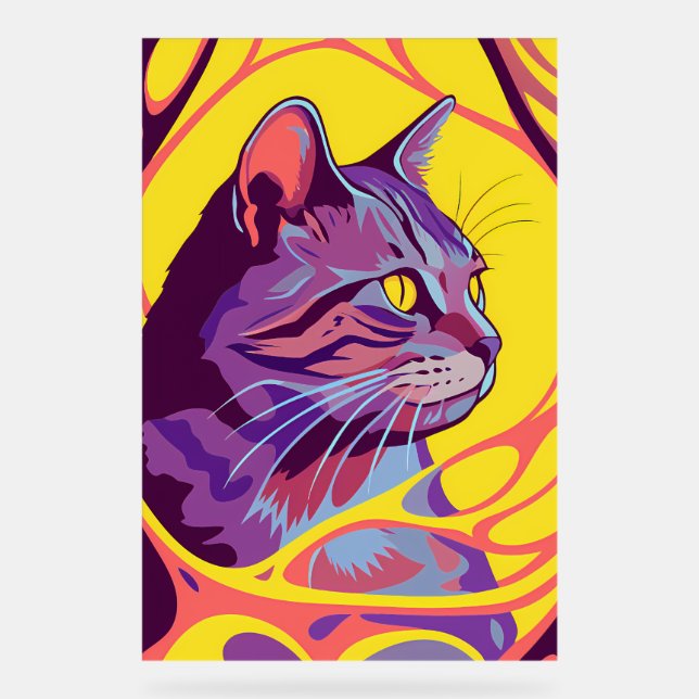 Señal Acrílica Abstract Cat: Pop Art Psychedelic Swirl (Anverso)
