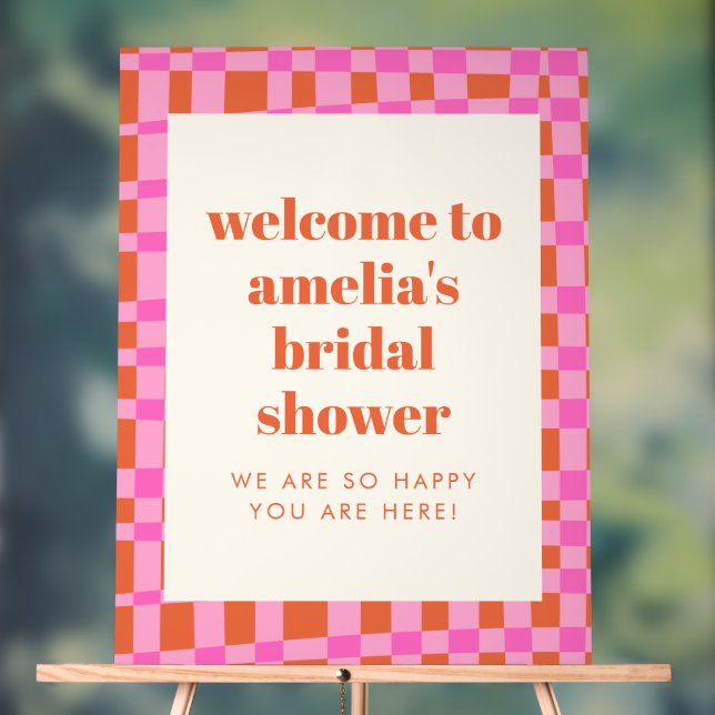 Señal Acrílica Abstract Pink Orange Custom Bridal Shower Welcome  (Neutral )