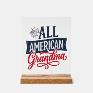 Señal Acrílica Abuela totalmente americana diseño de fuegos artif