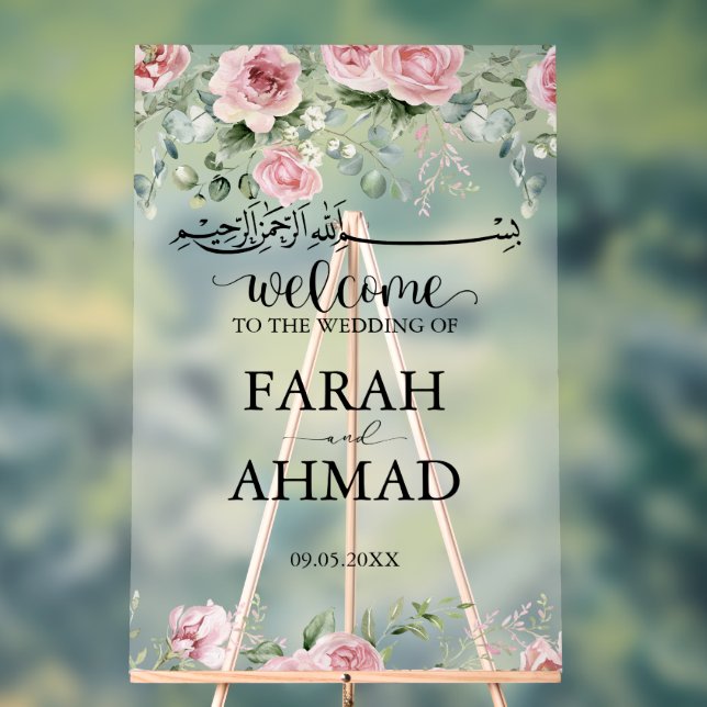 Señal Acrílica Aclaración de entrada de Boda islámico rosa elegan (Neutral )