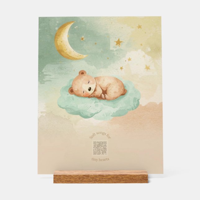 Señal Acrílica Acrylic Nursery Sign | Sleeping Baby Bear on Cloud (Anverso)