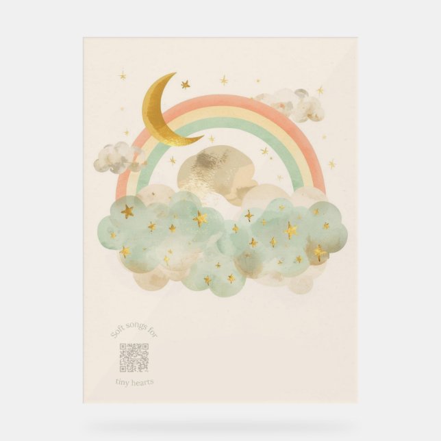 Señal Acrílica Acrylic Nursery Sign | Watercolor Rainbow & Moon (Anverso)