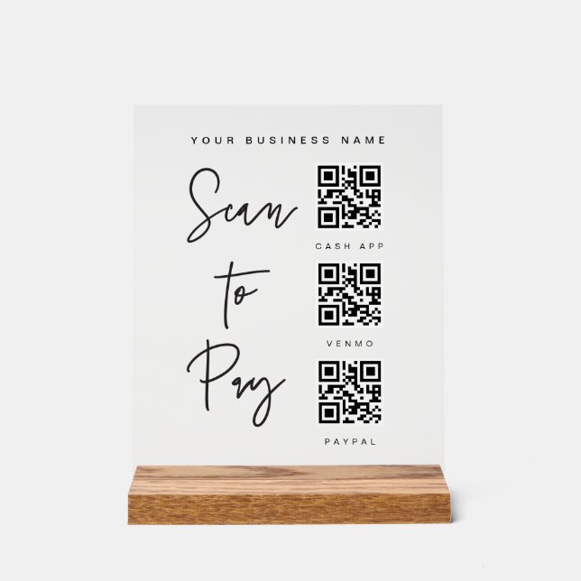 Señal Acrílica Acrylic Payment Scan QR Sign Business Checkout (Anverso)