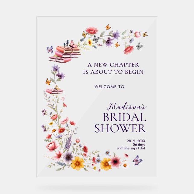 Señal Acrílica  Acrylic Poppy & Lavender Bridal Shower Welcome  (Anverso)