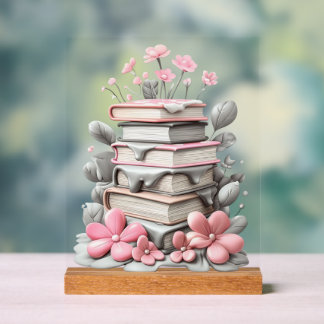 Señal Acrílica Acrylic Sign met blok - bloemen met boeken