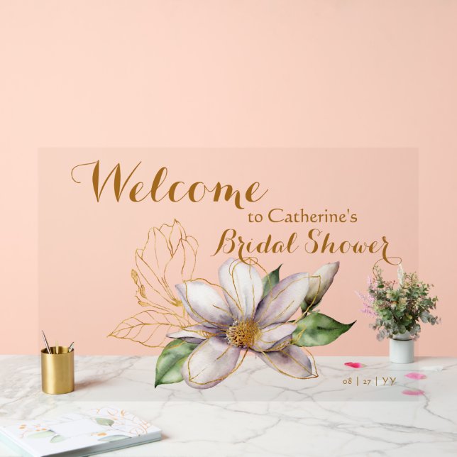 Señal Acrílica Acuarela Magnolia Morada Floral Brigada Ducha (Boda)