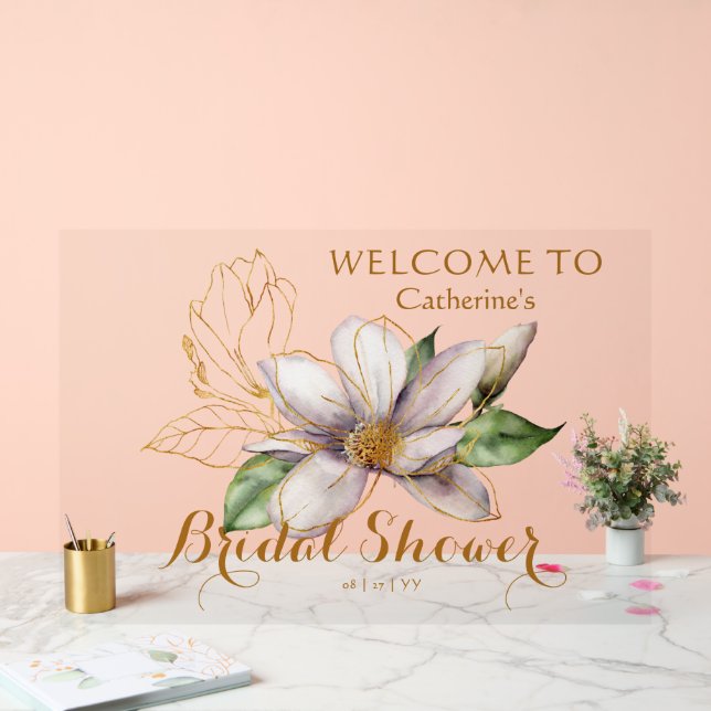 Señal Acrílica Acuarela Magnolia Morada Floral Brigada Ducha (Boda)