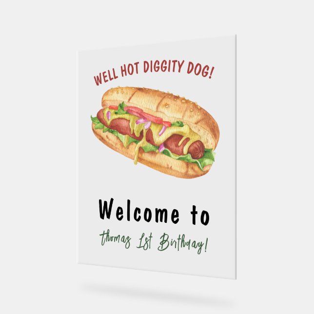 Señal Acrílica Acuarela Niños Perros Calientes Cumpleaños (Ángulo)