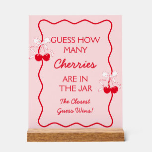 Señal Acrílica Adivinar cuántos juegos de Baby Shower en cereza