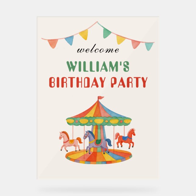 Señal Acrílica Adorable Carousel Birthday (Anverso)