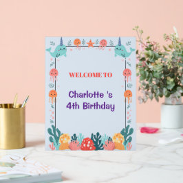 Señal Acrílica Adorable Chubby Narwhal Whale fish Seamless Sea Li