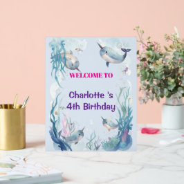 Señal Acrílica Adorable Chubby Narwhal Whale fish Seamless Sea Li