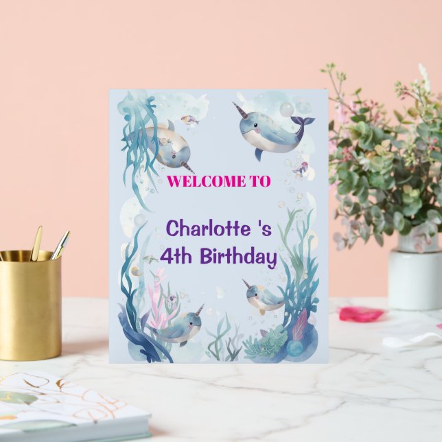 Señal Acrílica Adorable Chubby Narwhal Whale fish Seamless Sea Li (Boda)