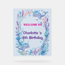 Señal Acrílica Adorable Chubby Narwhal Whale fish Seamless Sea Li