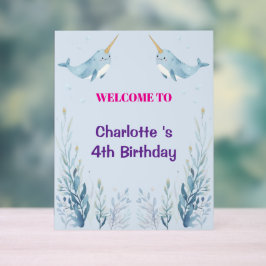 Señal Acrílica Adorable Chubby Narwhal Whale fish Seamless Sea Li