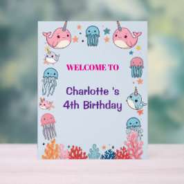 Señal Acrílica Adorable Chubby Narwhal Whale fish Seamless Sea Li