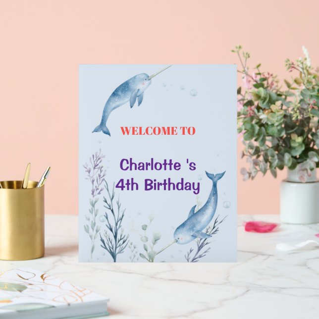 Señal Acrílica Adorable Chubby Narwhal Whale fish Seamless Sea Li (Boda)