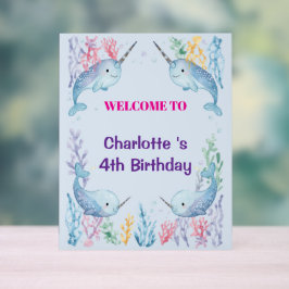 Señal Acrílica Adorable Chubby Narwhal Whale fish Seamless Sea Li