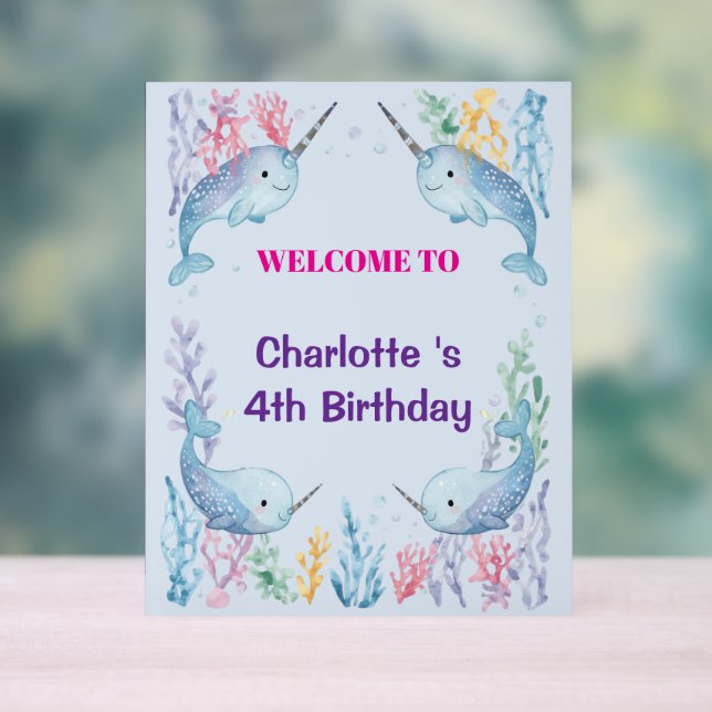 Señal Acrílica Adorable Chubby Narwhal Whale fish Seamless Sea Li (Neutral )