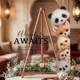 Señal Acrílica Adventure Awaits Woodland Animals Baby Shower