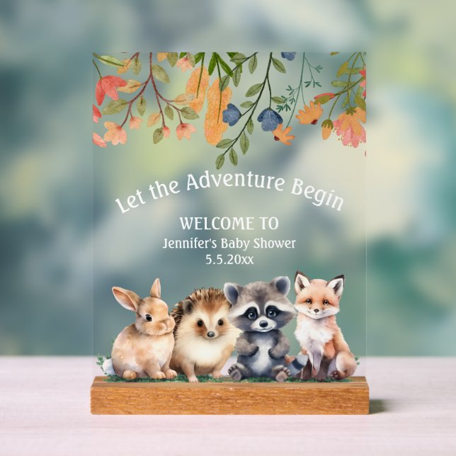 Señal Acrílica adventure forest animals baby shower welcome  (Neutral )