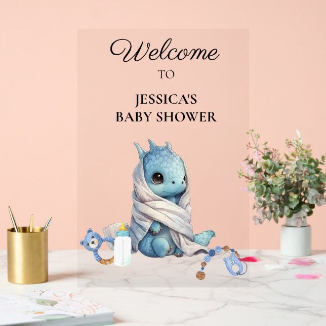 Señal Acrílica Agradecimiento para Baby Shower de Dragón Azul (Boda)