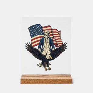 Señal Acrílica Águila Patriótica y Camiseta Vectorial Vintage Gen