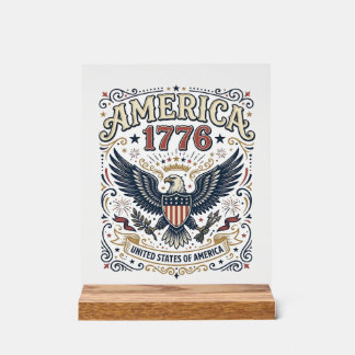 Señal Acrílica Águila Vintage América 1776 Patriótico