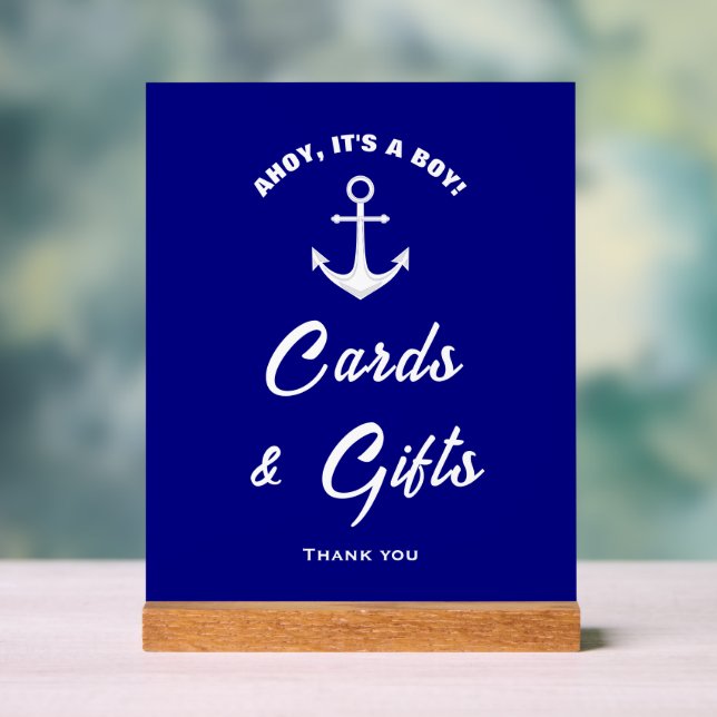 Señal Acrílica Ahoy Es Un Niño Azul Baby Shower Tarjetas Y Regalo (Neutral )